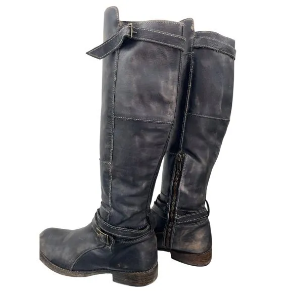 Bed Stu Distressed Tall Riding Boots Black Size 8 Side Zip Equestrian Boho Chic