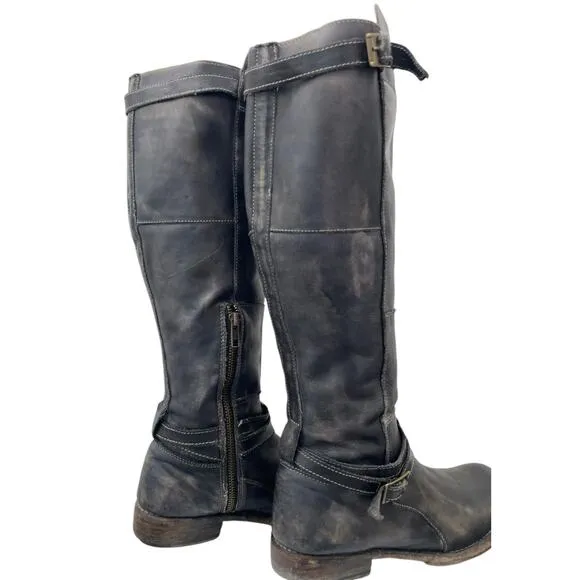 Bed Stu Distressed Tall Riding Boots Black Size 8 Side Zip Equestrian Boho Chic