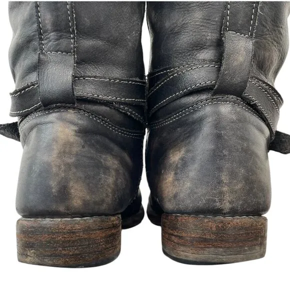 Bed Stu Distressed Tall Riding Boots Black Size 8 Side Zip Equestrian Boho Chic