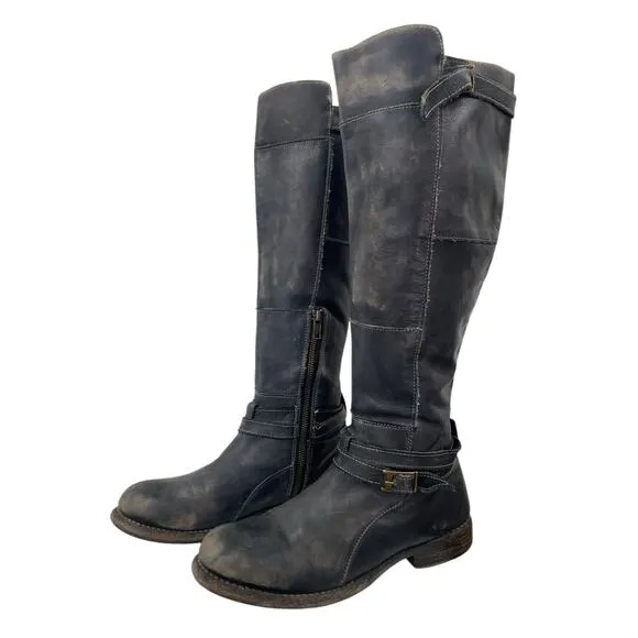 Bed Stu Distressed Tall Riding Boots Black Size 8 Side Zip Equestrian Boho Chic