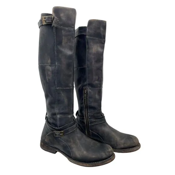 Bed Stu Distressed Tall Riding Boots Black Size 8 Side Zip Equestrian Boho Chic