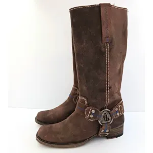 Bed Stu Opal Greenland Brown Leather Harness Tall Boot Square Toe Weathered Sz 6
