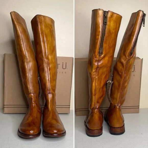 BED STU Tess Distressed Tan Riding Boots Size 8