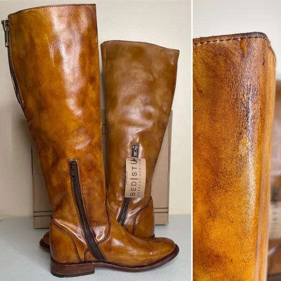 BED STU Tess Distressed Tan Riding Boots Size 8