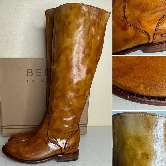 BED STU Tess Distressed Tan Riding Boots Size 8