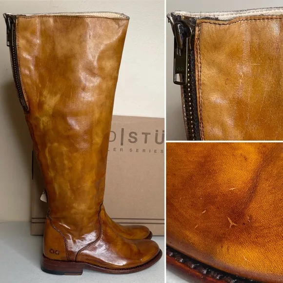 BED STU Tess Distressed Tan Riding Boots Size 8