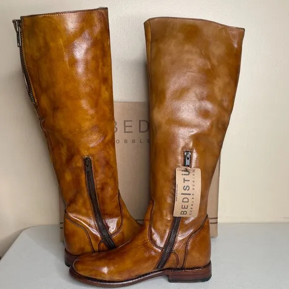 BED STU Tess Distressed Tan Riding Boots Size 8