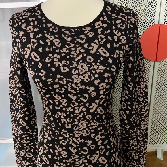 Belle Badgley Mischka Leopard Print Sweater Dress