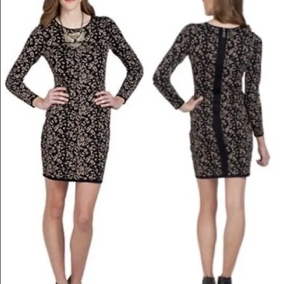 Belle Badgley Mischka Leopard Print Sweater Dress