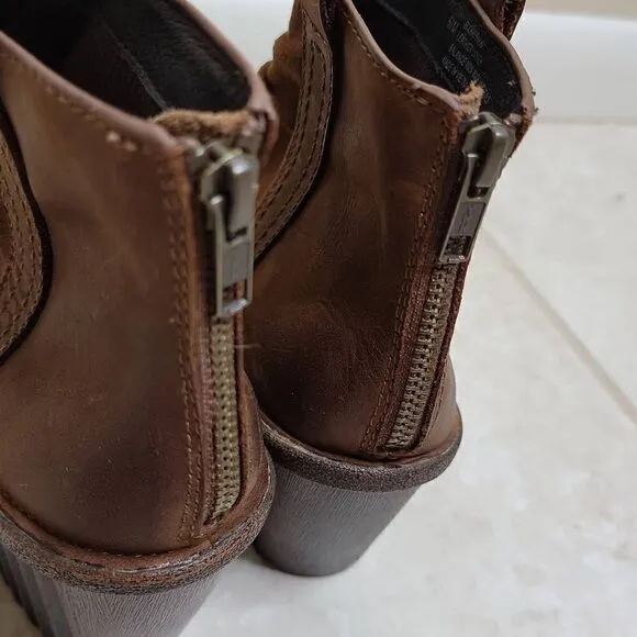 Bionica Suede Slouch Ankle Wedge Boots Brown 6.5