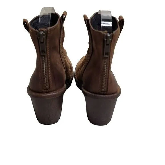 Bionica Suede Slouch Ankle Wedge Boots Brown 6.5