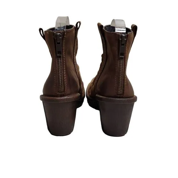 Bionica Suede Slouch Ankle Wedge Boots Brown 6.5