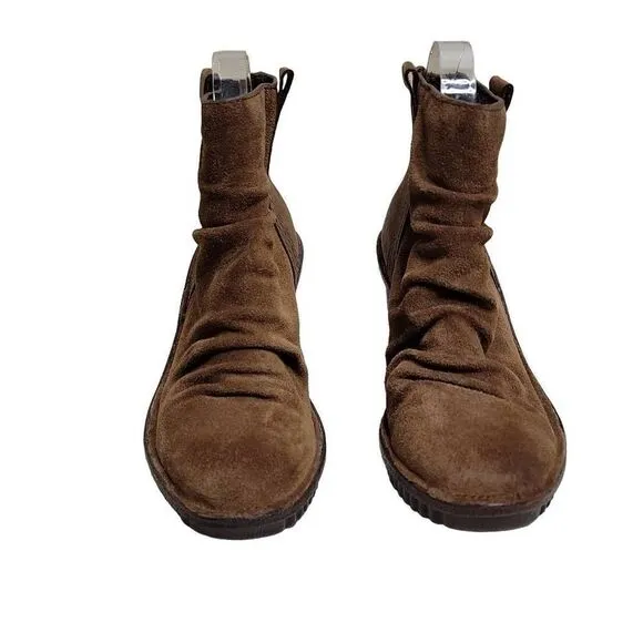 Bionica Suede Slouch Ankle Wedge Boots Brown 6.5