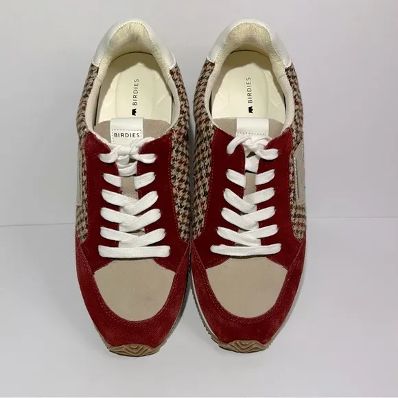 Birdies Women's Roadrunner Lace-up Sneakers Primary Plaid Red Brown Ivory Size 9