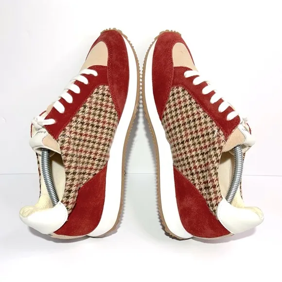 Birdies Women's Roadrunner Lace-up Sneakers Primary Plaid Red Brown Ivory Size 9