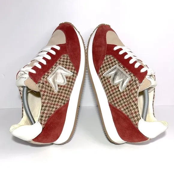 Birdies Women's Roadrunner Lace-up Sneakers Primary Plaid Red Brown Ivory Size 9