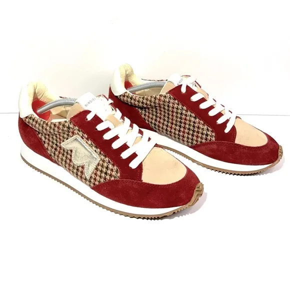Birdies Women's Roadrunner Lace-up Sneakers Primary Plaid Red Brown Ivory Size 9