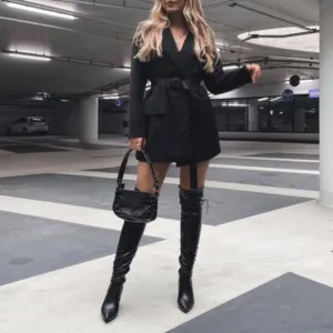 Black Onyx Over-the-Knee Vegan Leather Heeled Boot