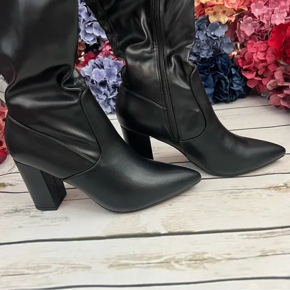 Black Onyx Over-the-Knee Vegan Leather Heeled Boot
