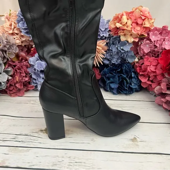 Black Onyx Over-the-Knee Vegan Leather Heeled Boot