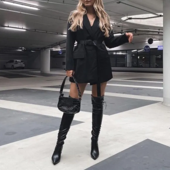 Black Onyx Over-the-Knee Vegan Leather Heeled Boot