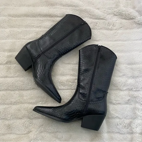 Black Western-Style Pointy Toe Women's Boots Rhinestone Fringe Nib Size 6