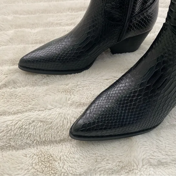 Black Western-Style Pointy Toe Women's Boots Rhinestone Fringe Nib Size 6
