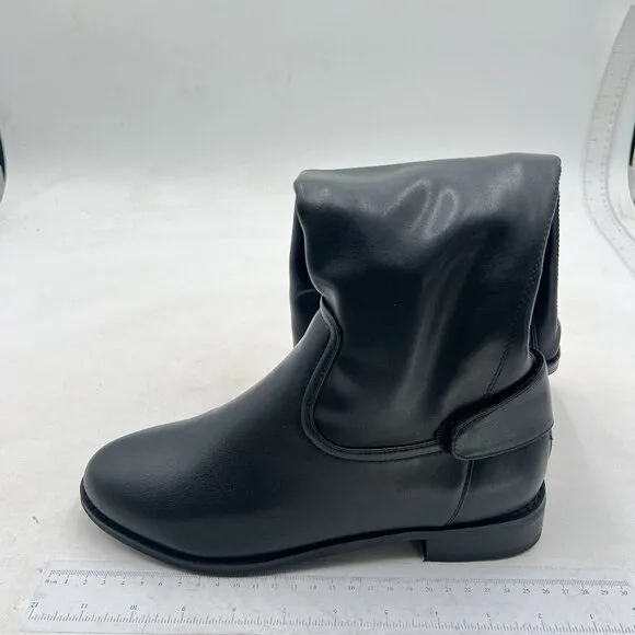 Black Women Low Chunky Heel Riding Wide Calf Knee High Boots Round Toe Long Boot