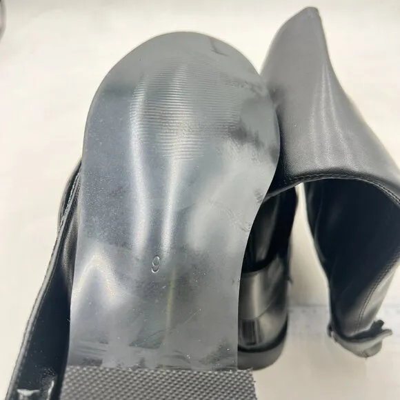 Black Women Low Chunky Heel Riding Wide Calf Knee High Boots Round Toe Long Boot