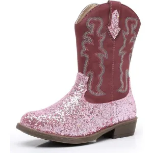 Blikcon Girls Glitter Western Cowgirl Boots Mid-Calf Riding Shoes (Toddler/Kid)