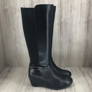 Blondo Riding Boots Womens 9.5M Laina Black Leather Wedge Tall Knee High