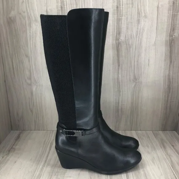 Blondo Riding Boots Womens 9.5M Laina Black Leather Wedge Tall Knee High