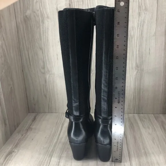 Blondo Riding Boots Womens 9.5M Laina Black Leather Wedge Tall Knee High