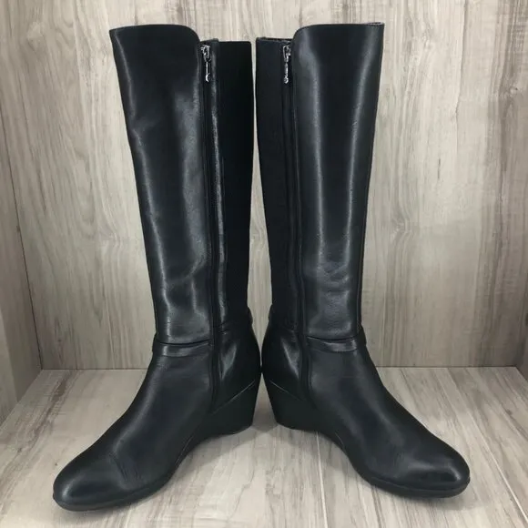Blondo Riding Boots Womens 9.5M Laina Black Leather Wedge Tall Knee High