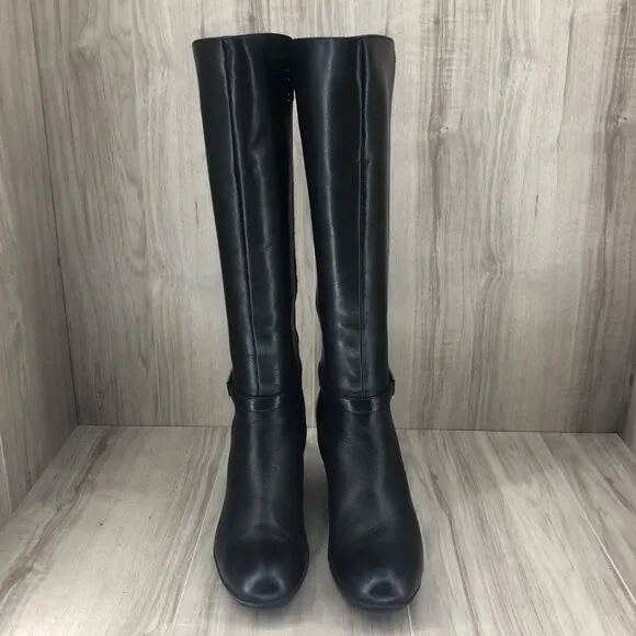 Blondo Riding Boots Womens 9.5M Laina Black Leather Wedge Tall Knee High
