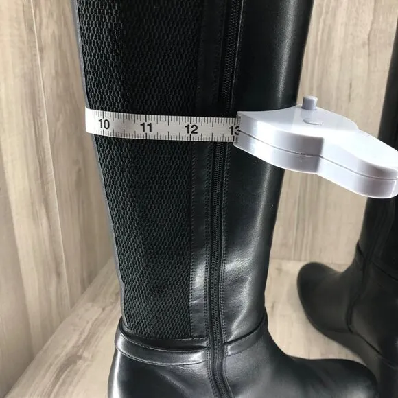 Blondo Riding Boots Womens 9.5M Laina Black Leather Wedge Tall Knee High