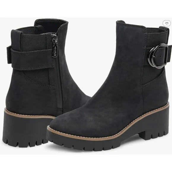 Blondo Sz 7.5 Waterproof Dakota Black Suede Winter Buckle Ankle Boots NEW
