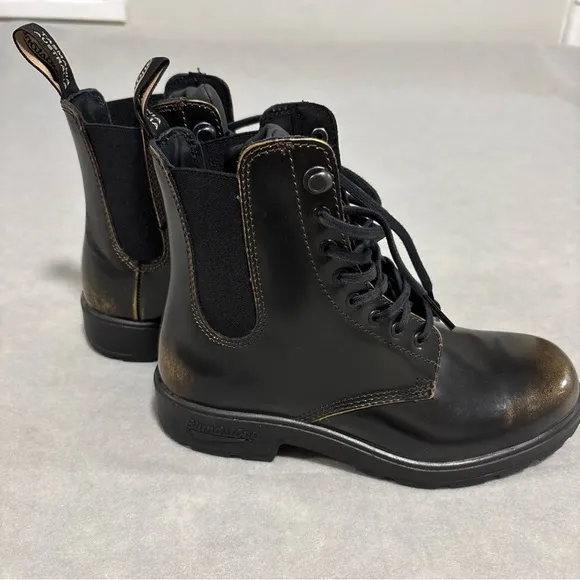 Blundstone‎ Boots Women's 6.5 Lace Up Gore 2218 Black Gold Shimmer Leather NWOT
