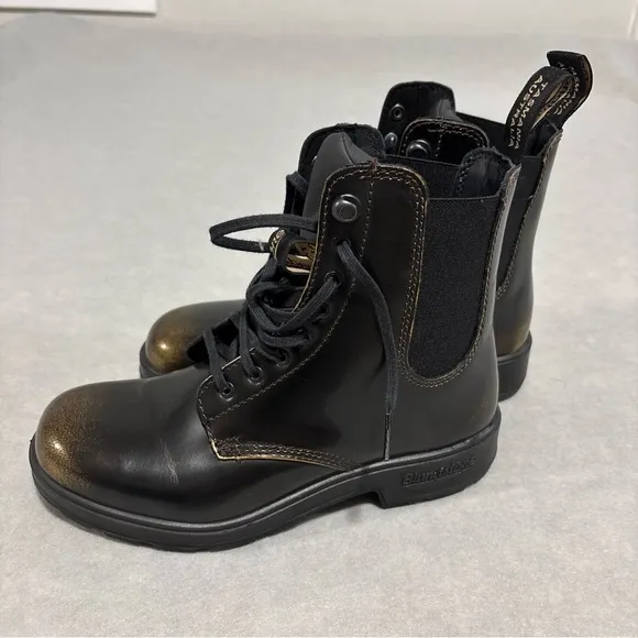 Blundstone‎ Boots Women's 6.5 Lace Up Gore 2218 Black Gold Shimmer Leather NWOT