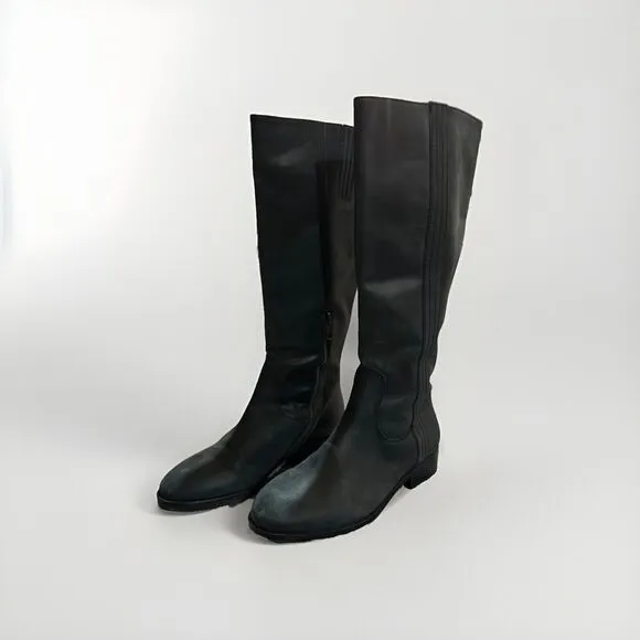 Boden Leather Boots Distressed Black Zip Up Tall Riding Boots Equestrian Preppy