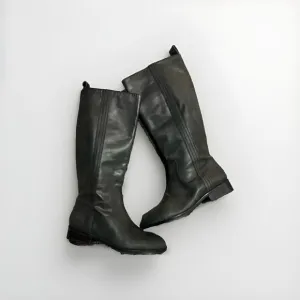 Boden Leather Boots Distressed Black Zip Up Tall Riding Boots Equestrian Preppy
