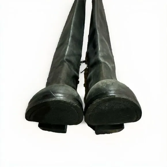 Boden Leather Boots Distressed Black Zip Up Tall Riding Boots Equestrian Preppy