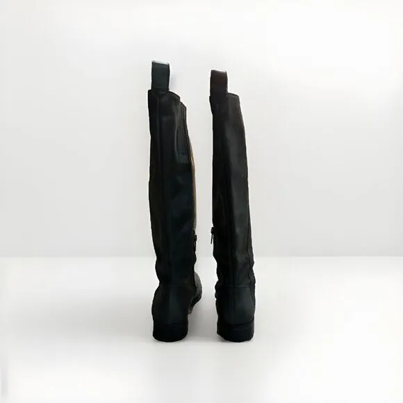 Boden Leather Boots Distressed Black Zip Up Tall Riding Boots Equestrian Preppy