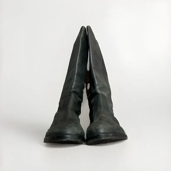 Boden Leather Boots Distressed Black Zip Up Tall Riding Boots Equestrian Preppy