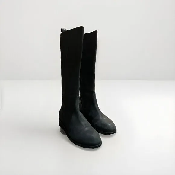 Boden Leather Boots Distressed Black Zip Up Tall Riding Boots Equestrian Preppy