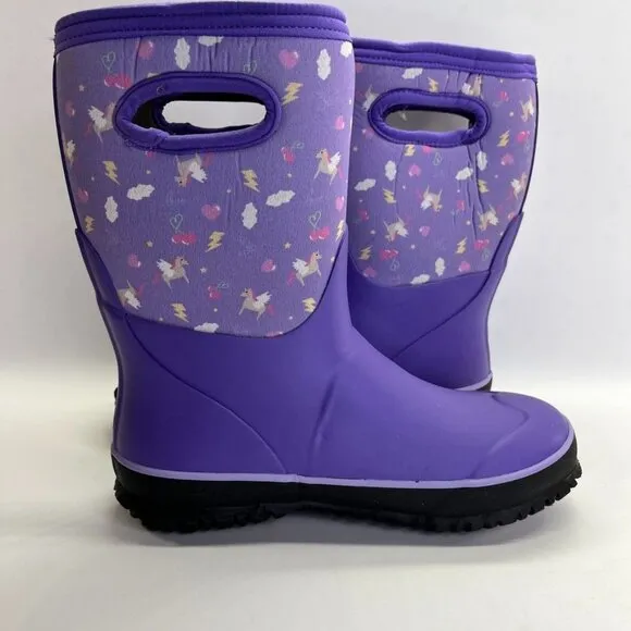 BOGS Boots Grasp Pegasus Youth Sz 5 Classic Waterproof Rain Boot Purple Unicorn