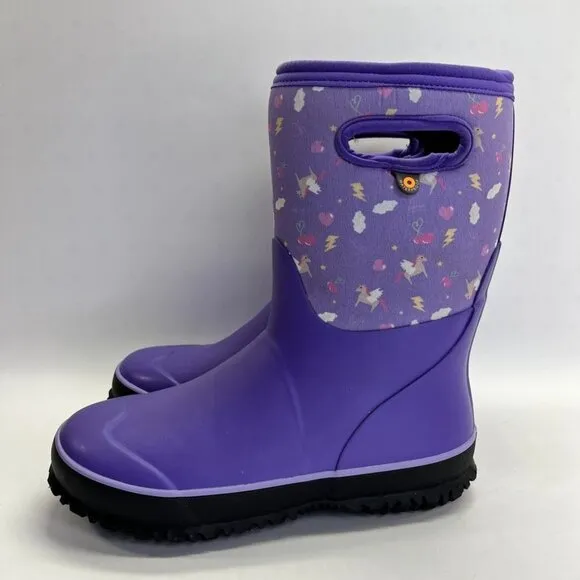 BOGS Boots Grasp Pegasus Youth Sz 5 Classic Waterproof Rain Boot Purple Unicorn