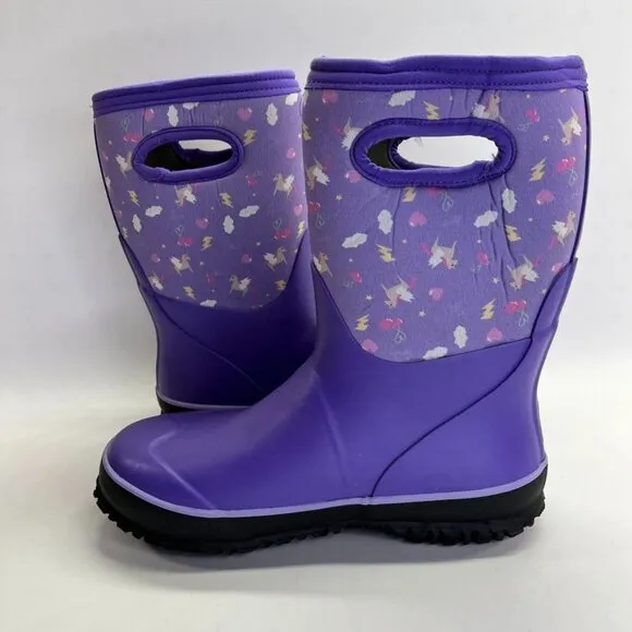 BOGS Boots Grasp Pegasus Youth Sz 5 Classic Waterproof Rain Boot Purple Unicorn