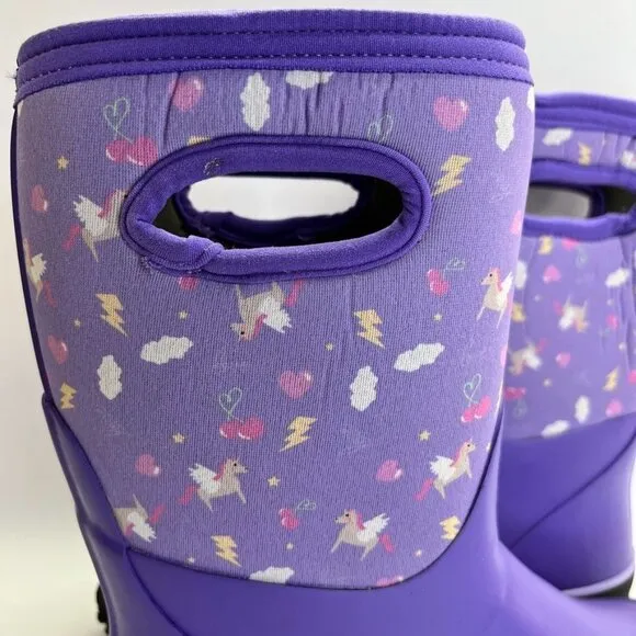 BOGS Boots Grasp Pegasus Youth Sz 5 Classic Waterproof Rain Boot Purple Unicorn