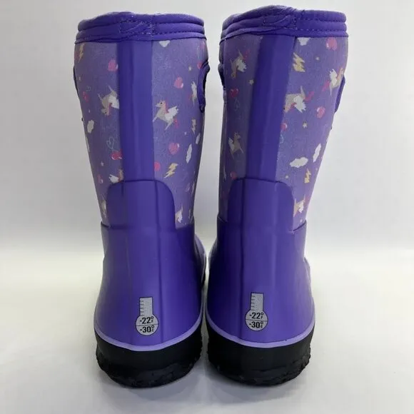 BOGS Boots Grasp Pegasus Youth Sz 5 Classic Waterproof Rain Boot Purple Unicorn